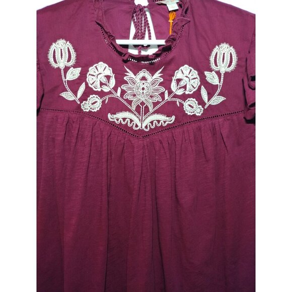 Knox Rose Womens Embroidered Maroon Blouse With Tassel Tie Size Large, NWT. - Picture 3 of 8